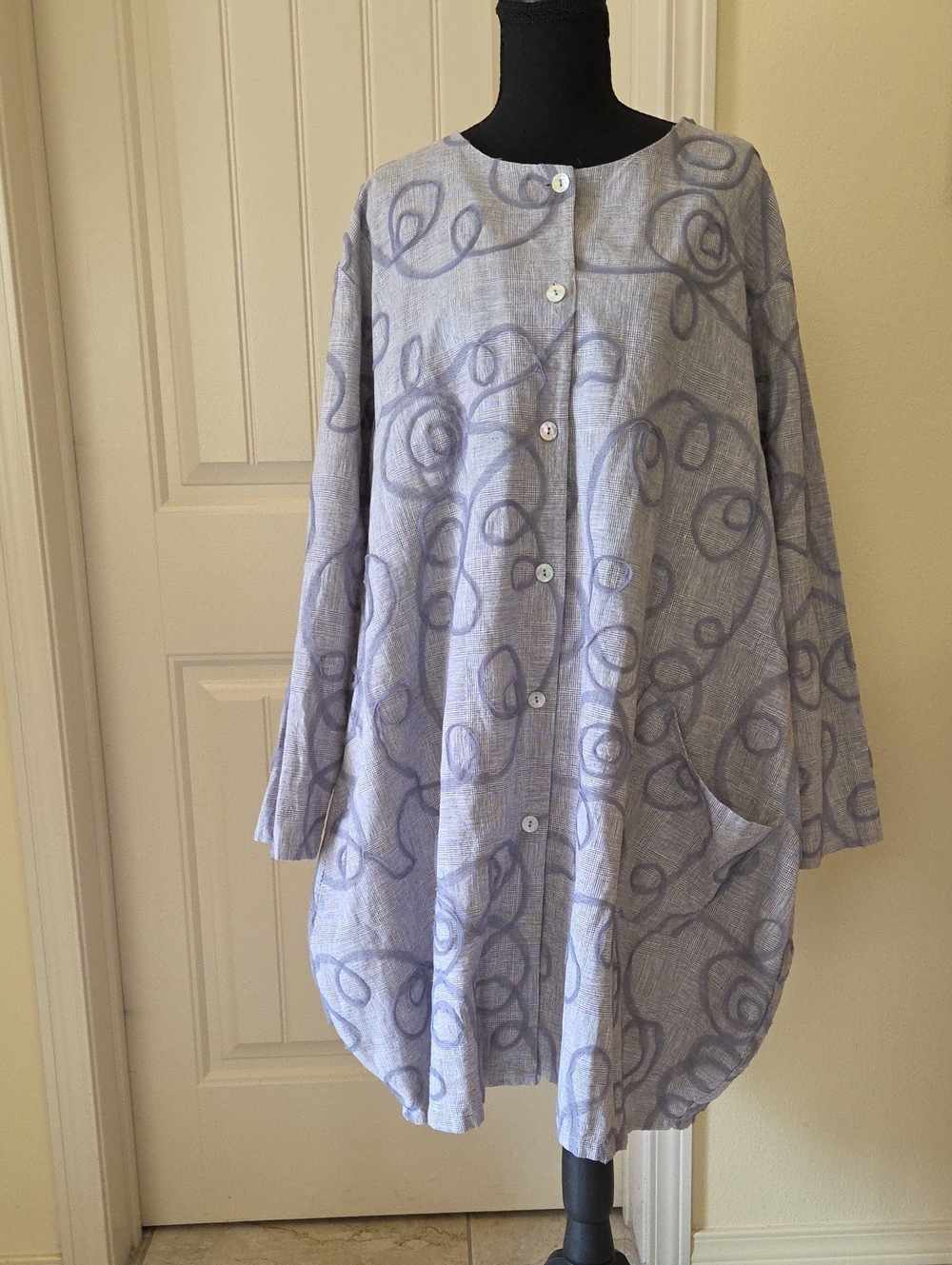 Bryn Walker Linen Lagenlook Jacket with Tulle Ribbon Embellishment, Gray, Size M